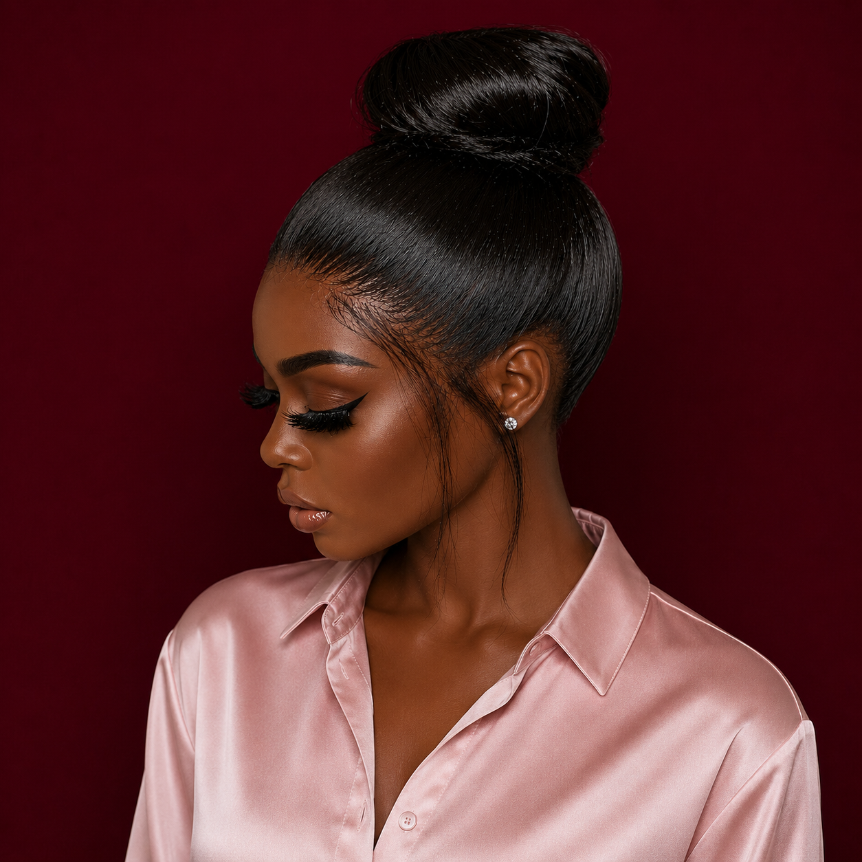 Elegant woman wearing a Luminescent Royalé luxury HD lace wig